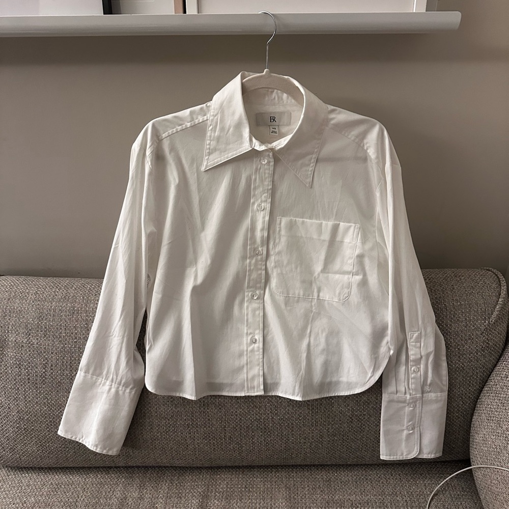 Banana Republic White Cropped Button-Up Shirt XS NWOT